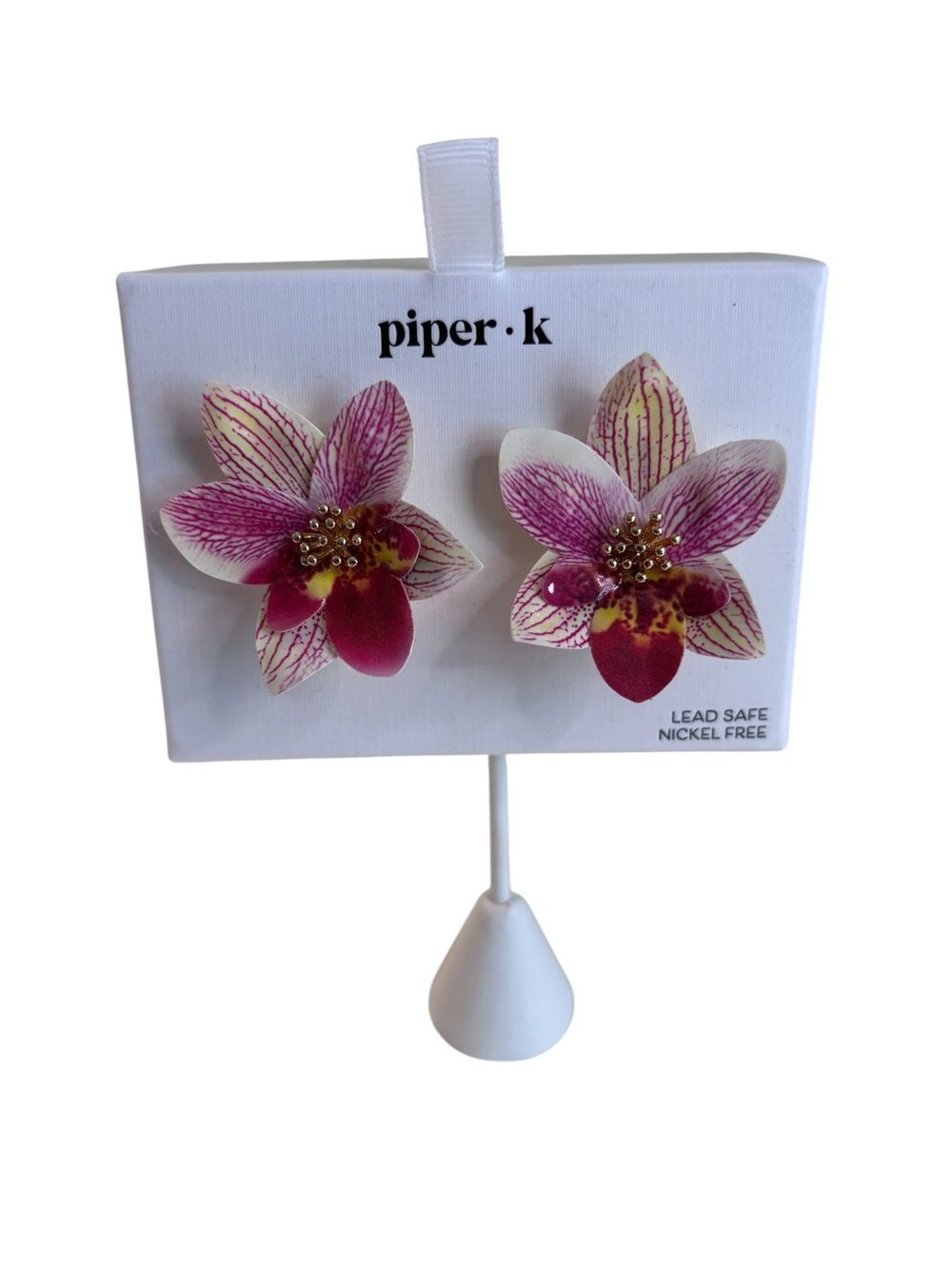 Piper•k Pink Orchid Flower Stud Earrings.